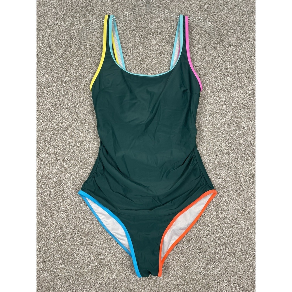 Popvil One Piece Tummy Control Shaping Swimsuit Neon Sporty Dark Green Sz Small